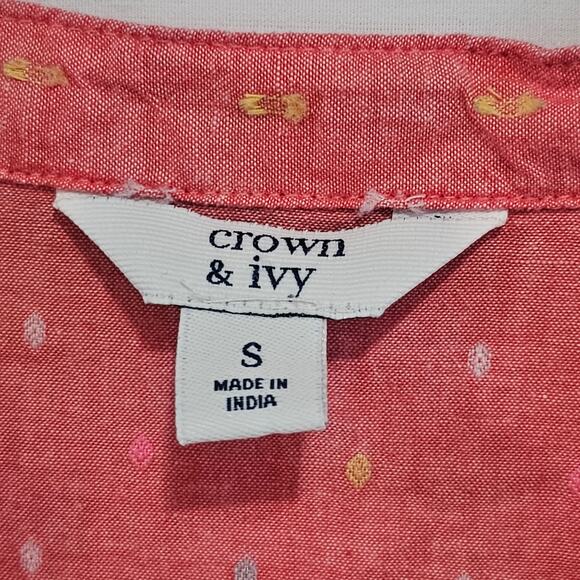 Crown & Ivey Women's Popover Shirt Size S Split Neck Short Flutter Sleeves Coral - Picture 2 of 6